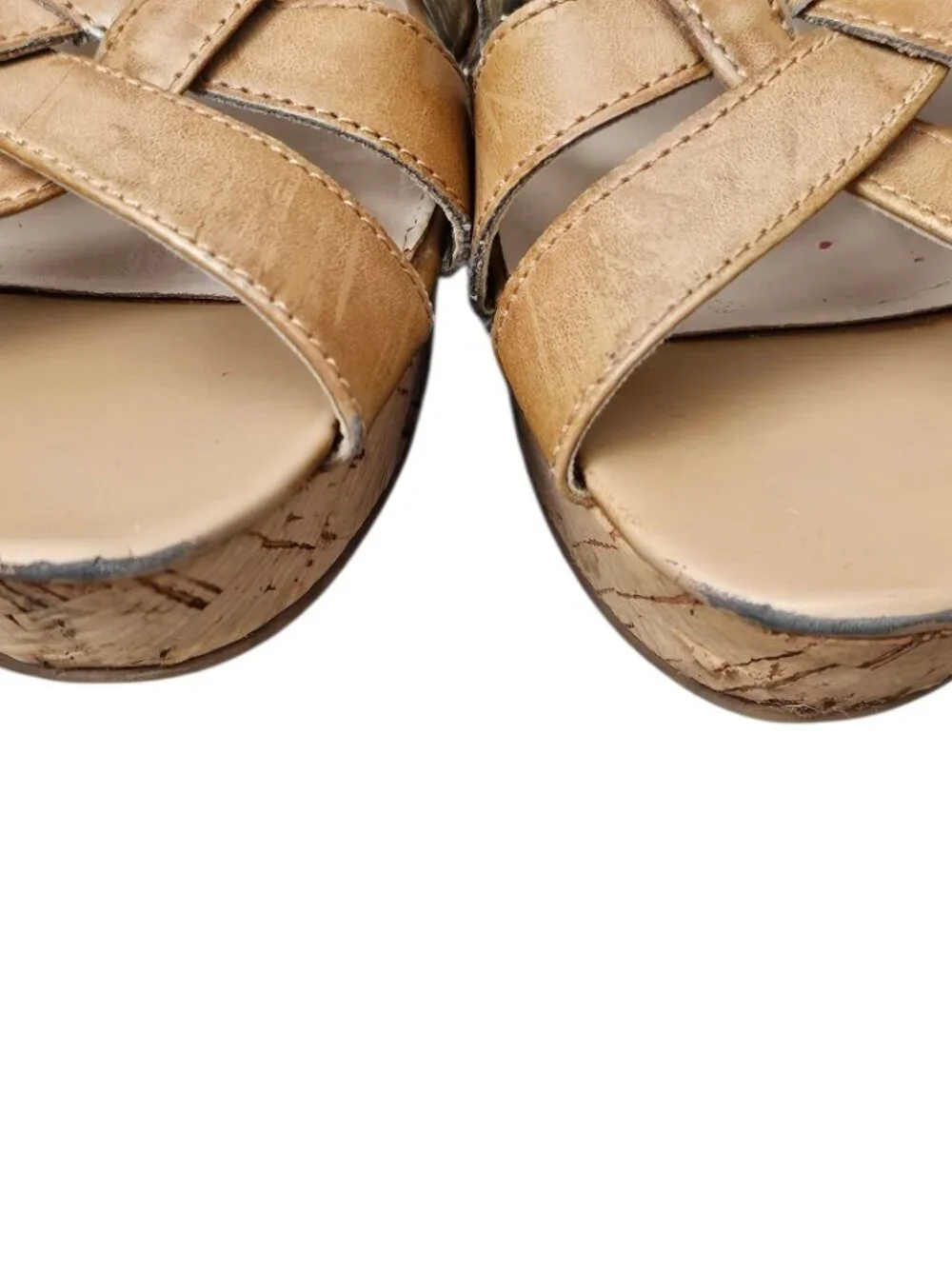 Guess Strappy Kayce Cork Wedge Platform Heel Slingback Sandals Tan Size 11